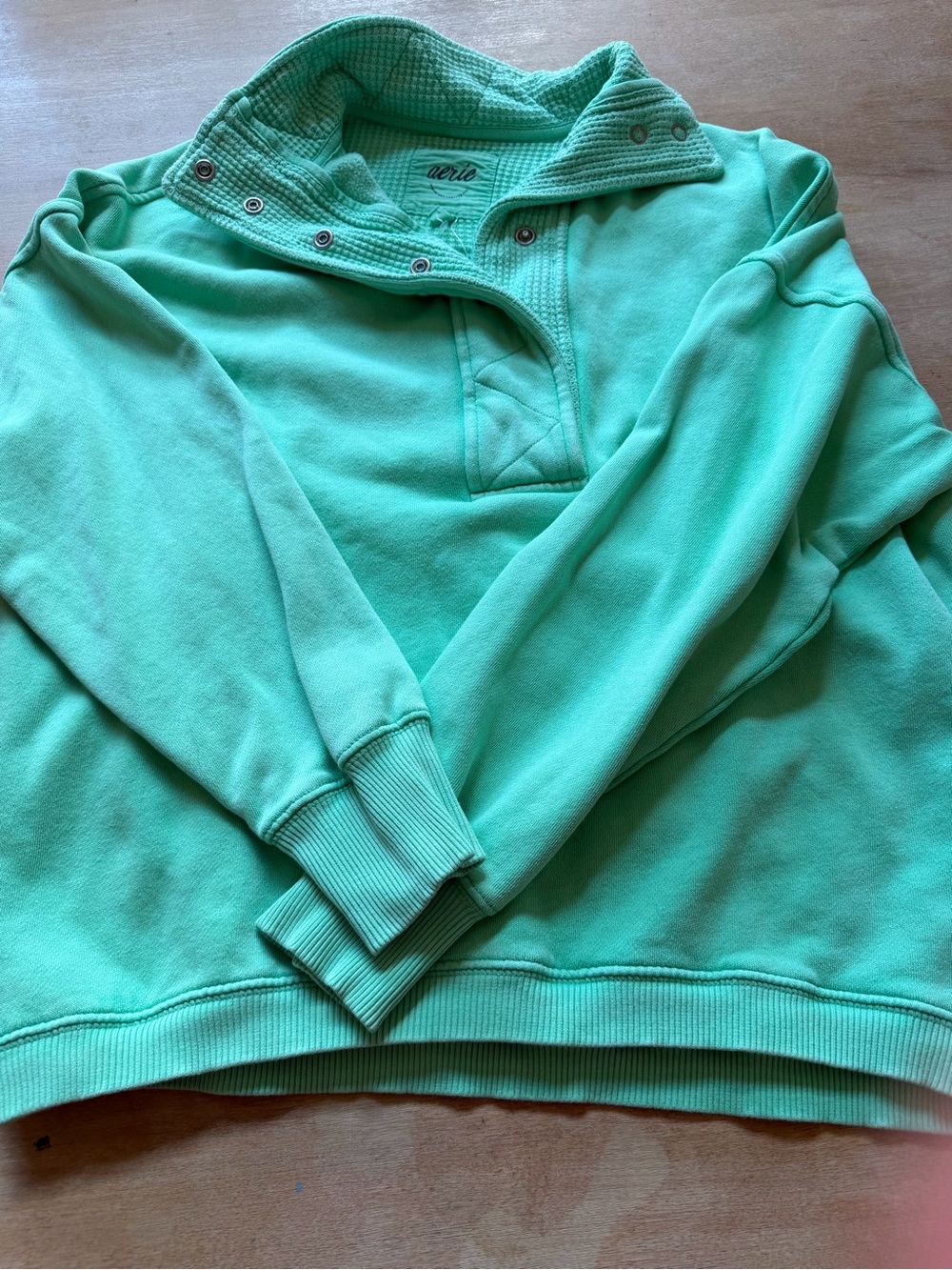 aerie Mint Green Snap-Trim Pullover Sweatshirt